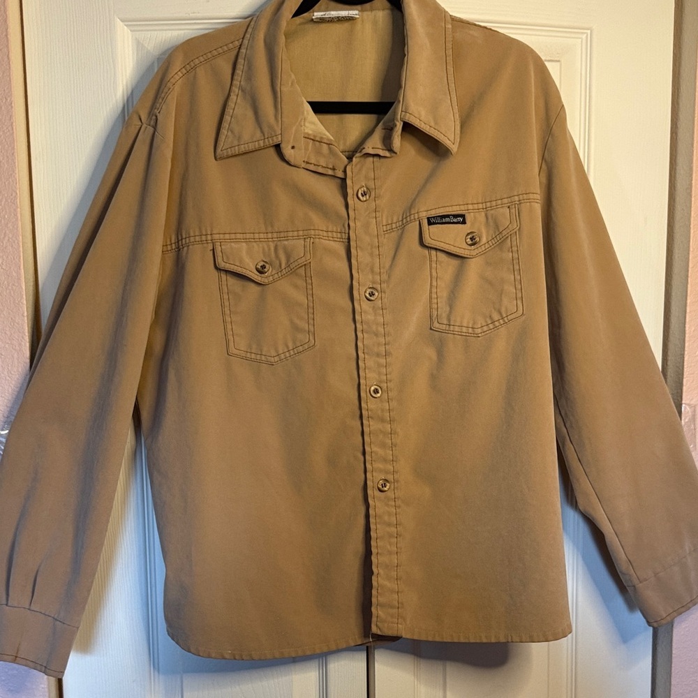 Vintage William Barry Tan Shirt Jacket Shacket XL Cotton Utility Overshirt 90s